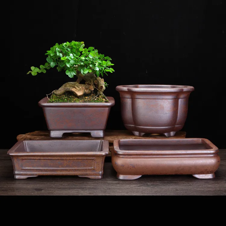 柴烧宜兴紫砂兰花盆家用简约客厅桌面盆景盆精品手工创意陶瓷批发