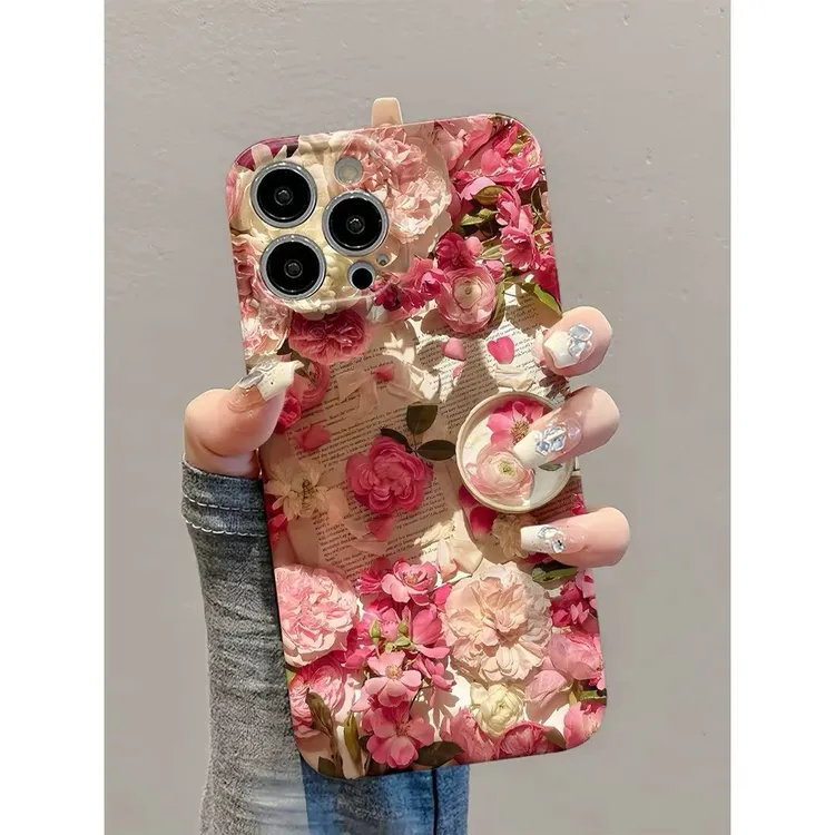 BANCA粉色书本花朵适用苹果16/15菲林手机壳华为P70vivo小米oppo