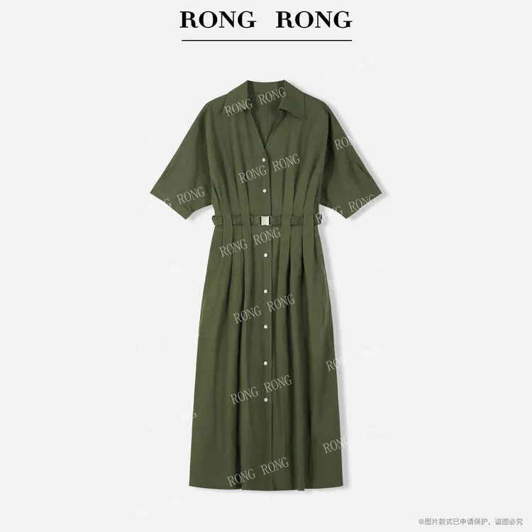 溶溶【绿境森林】RONGRONG 亚麻混纺工装风衬衫连衣裙F26QL783A