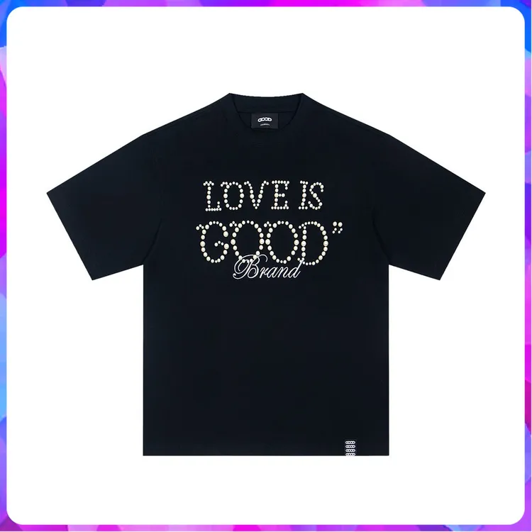 辣妹风女款范世錡同款GOODBRAND24SSLOEISGOOD珍珠情侣短袖T恤
