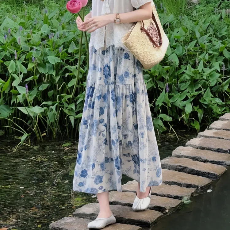【青花瓷】马克华菲女装百搭夏季欧若风休闲气质半身裙 F52028A527