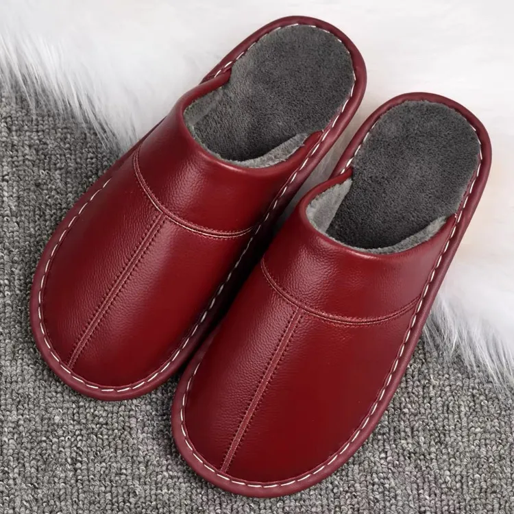 新款秋冬季居家真皮棉拖鞋男女家用室内防滑厚底牛皮保暖拖鞋冬天