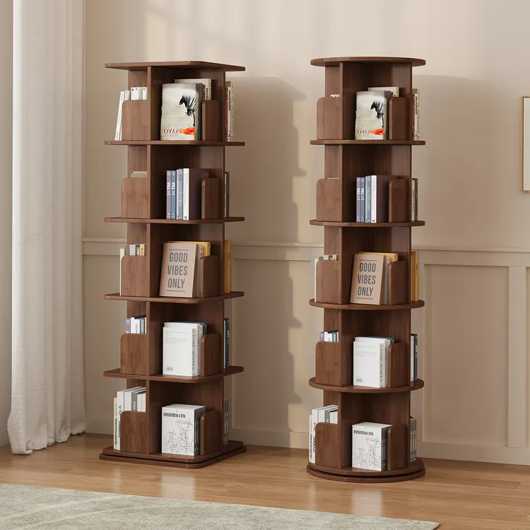 省空间全实木旋转书架绘本置物架儿童收纳架落地角落家用学生书柜