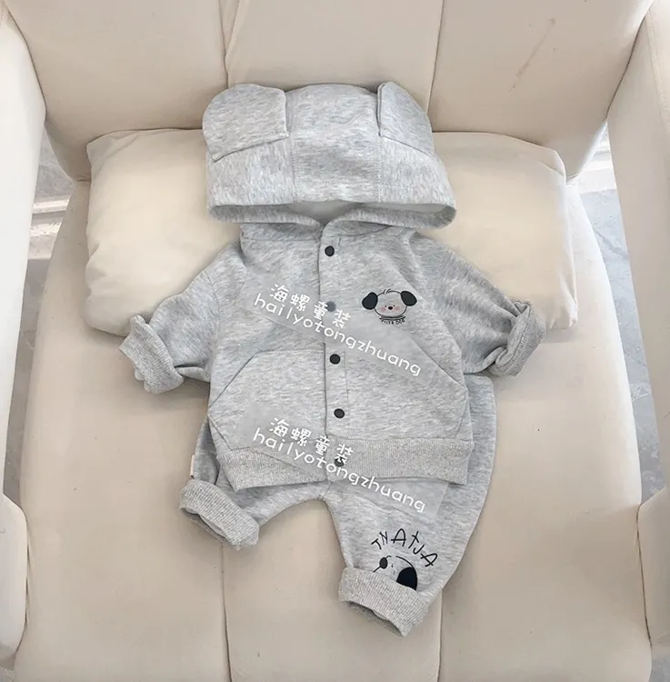 2025秋季新款分体套装连帽童装婴幼儿卡通外套墨羽小狗连帽套装