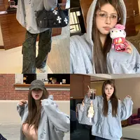 宅宅athome//反叛喵酱 满印kitty连帽卫衣宽松磨毛廓形外套上衣