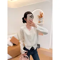 王家有鱼2025早秋新款针织衫长袖精致时尚蕾丝边显瘦上衣爆款女W