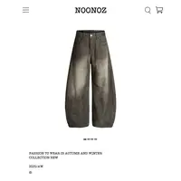 NOONOZ美式复古廓形弯刀牛仔裤男水洗做旧直筒裤子潮牌休闲阔腿裤