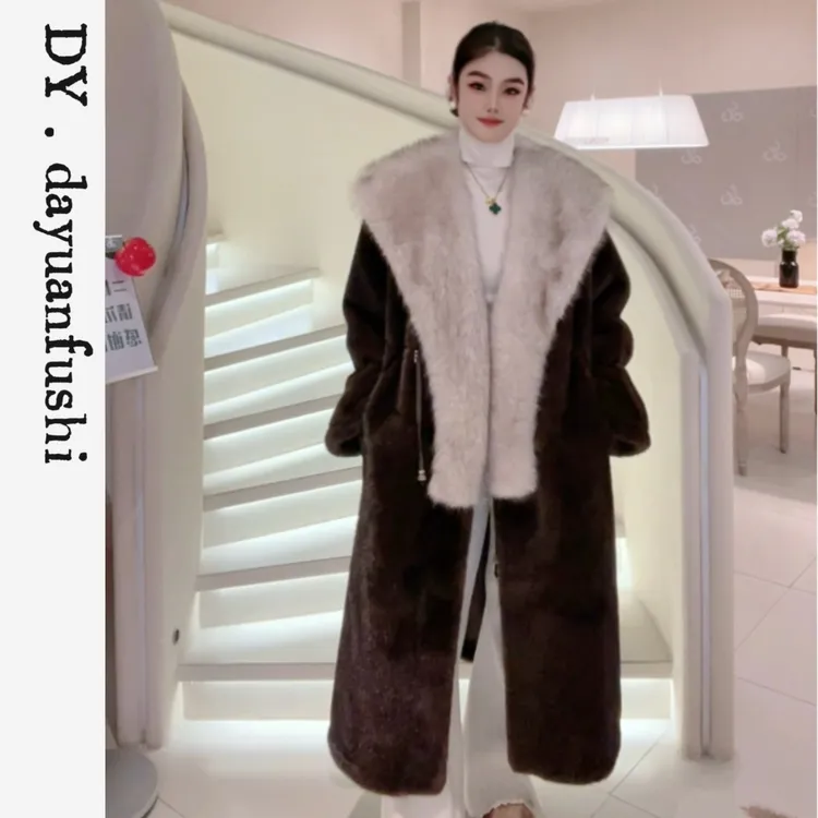 【DY专属】设计师款大毛领气质时尚百搭高级大气长款毛毛大衣女士