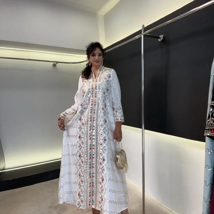 【Mrs MAIMAI】迪拜服饰女款慵懒纯欲风优雅手缝钉珠长款连衣裙A028