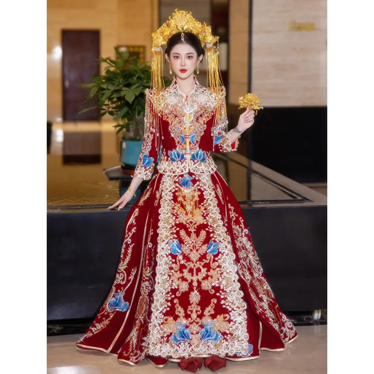 2025秋冬新款丝绒厚中式高级感女秀禾服新娘结婚敬酒服龙凤褂婚服