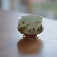 【YR】祭红描金 （安居乐业）高脚炉式杯 70cc