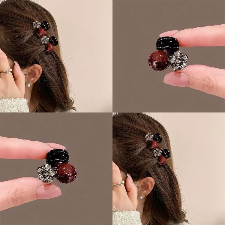2025新款刘海夹高端气质发夹发饰红色珠子小抓夹女前额侧边小夹子