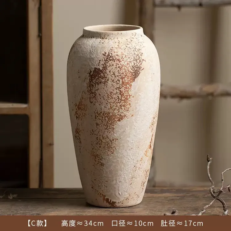 做旧诧寂风中古风格家居装饰好物陶瓷花瓶客厅仿真花高级感逼真