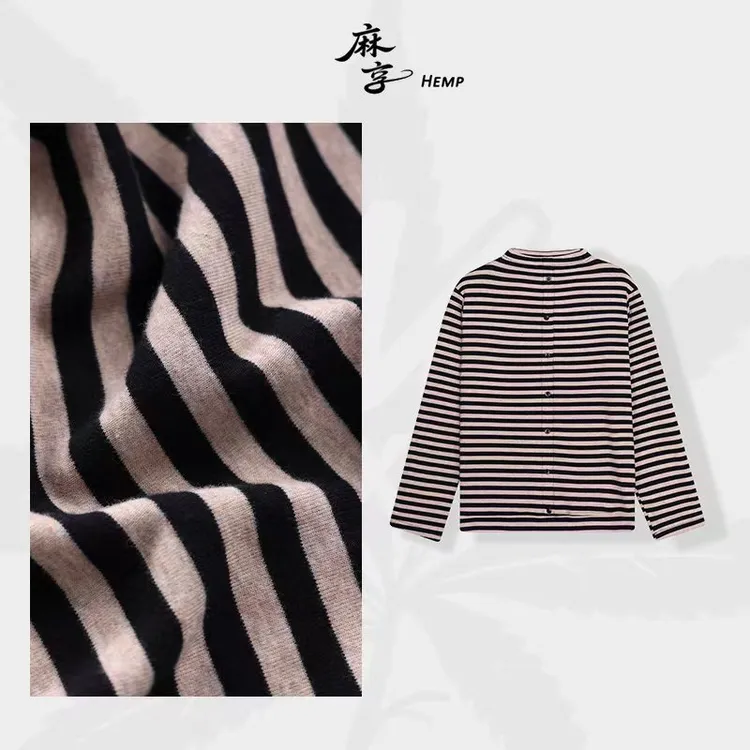 麻享【墨涌素笺】休闲风时尚经典撞色条纹针织套头长袖FSY50890