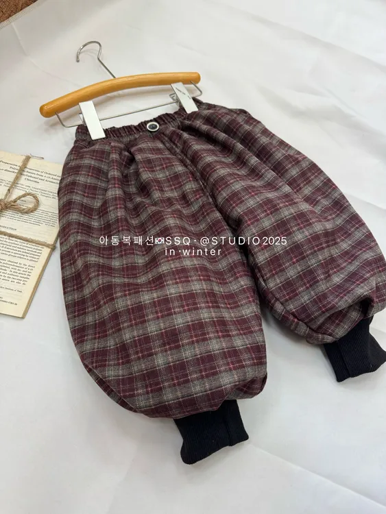 新品2026新年爆版洋气格子裤棉裤男女童好看的裤子灯笼裤
