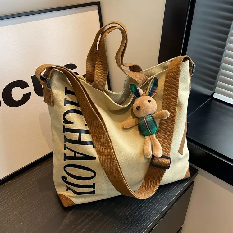 日系帆布托特包包休闲大容量手提袋通勤学生上课百搭单肩斜挎包s