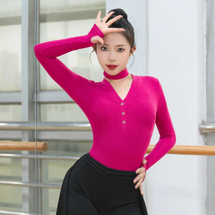 拉丁舞针织上衣秋季新款成人长袖高级感舞衣国标舞练功服修身