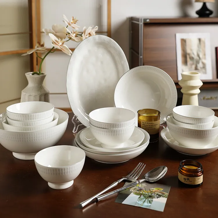 舍里釉下彩家用陶瓷碗盘餐具简约白色精致米饭碗面碗菜盘乔迁新居