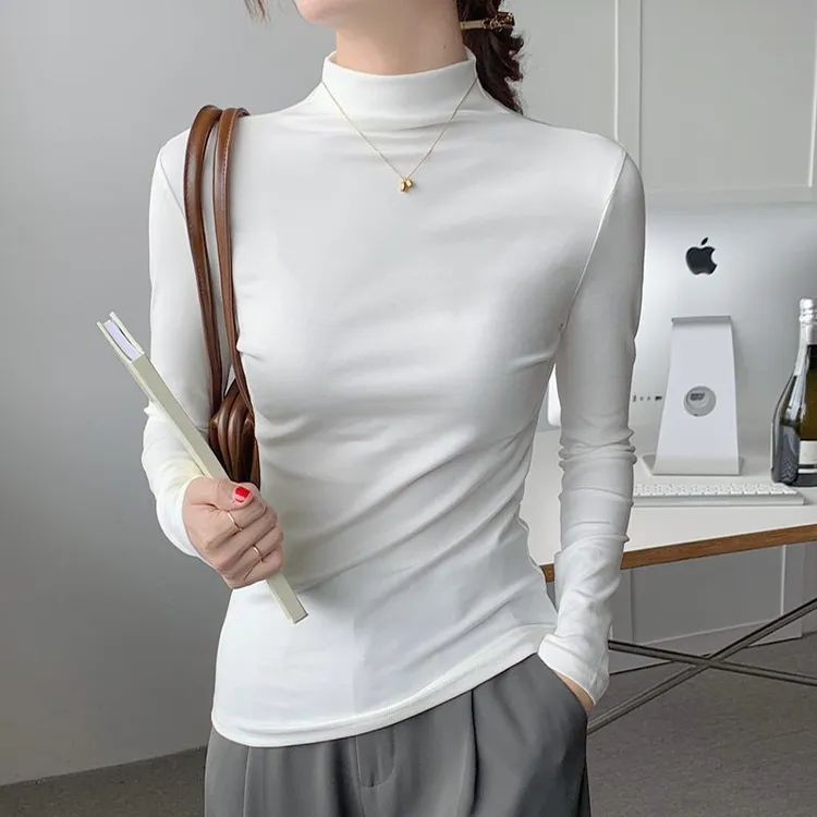 半高领保暖打底衫女秋冬磨毛加薄绒长袖洋气内搭修身中领百搭上衣