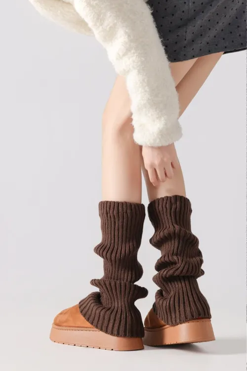 直筒袜套女冬款加厚小腿袜美拉德咖色保暖横机长筒针织miu系毛线