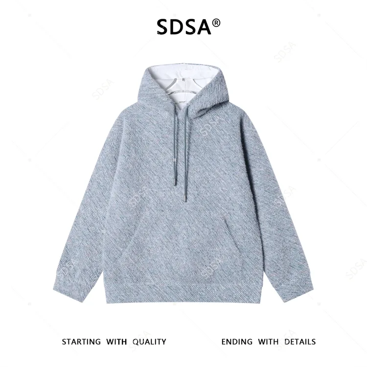 SDSA男士秋冬新款痞帅男装简约小清新撞色绒毛连帽卫衣百搭宽松