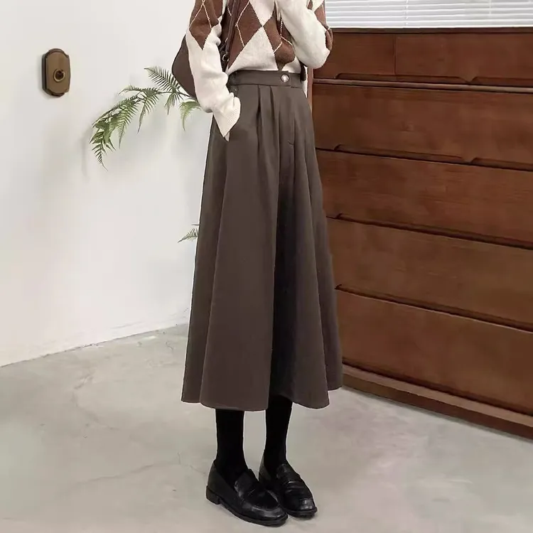 毛呢韩版法式显瘦复古秋冬2024新款a字裙半身裙高腰气质伞裙长裙