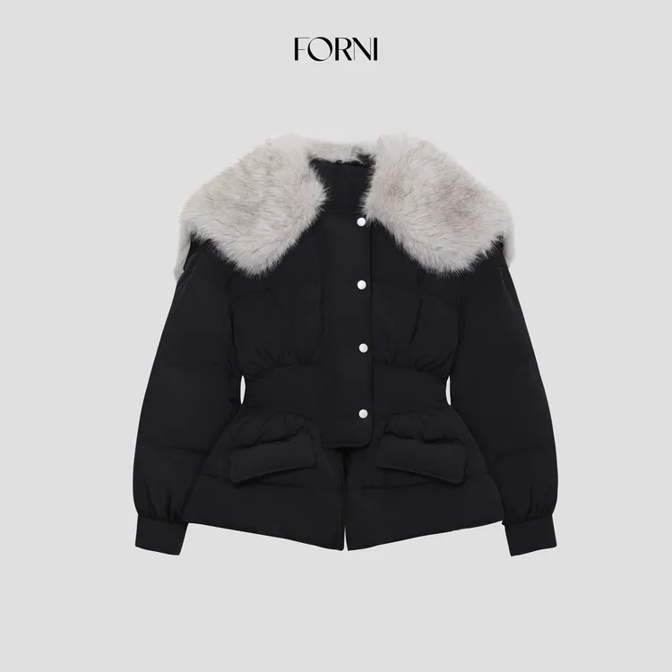 FORNI 巴黎雪夜毛领收腰设计羽绒服掐腰显瘦蚂蚁腰保暖外套