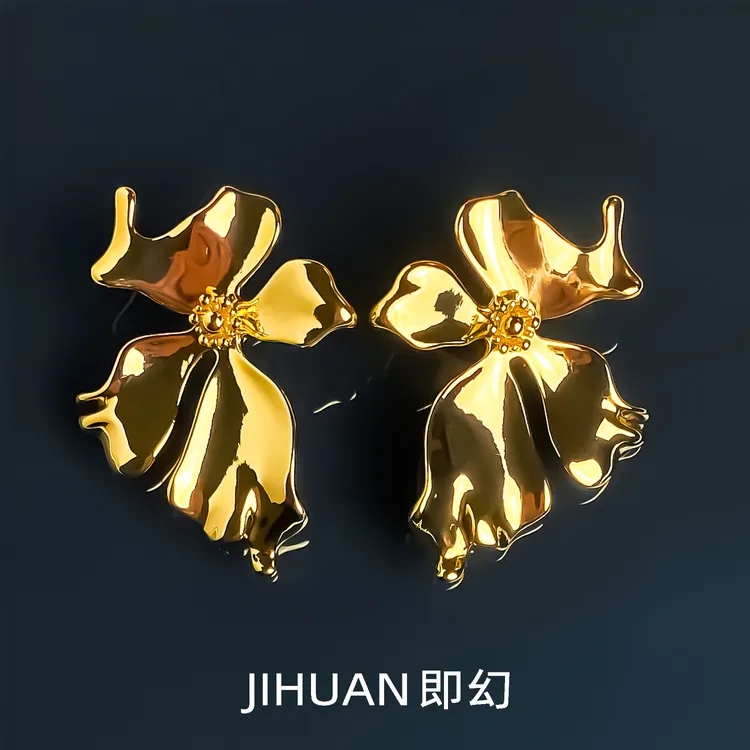 即幻 铜合金耳饰 欧美小众金属花朵大耳环高级气质简约耳饰 7470
