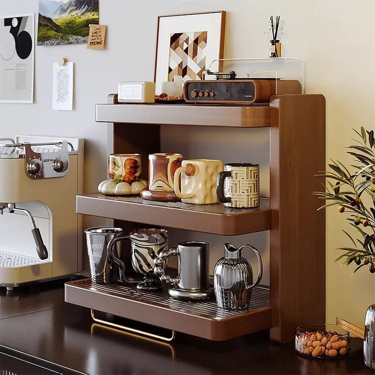 实木杯架台面黑胡桃家用收纳置物架水杯架子茶杯咖啡杯桌面置物架