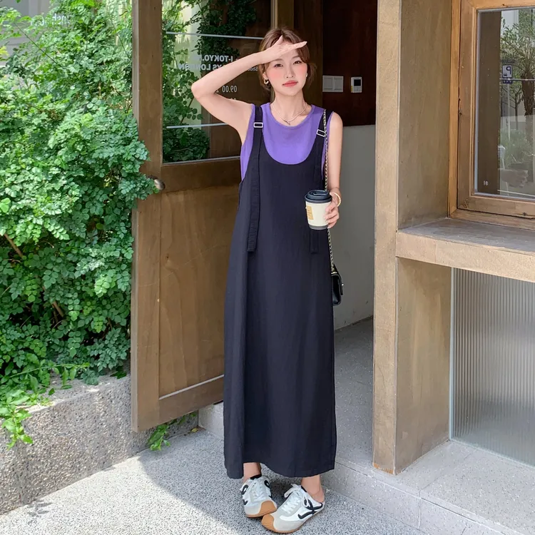 休闲风纯欲风时尚套装裙子休闲中长款夏季大码夏装显瘦外穿减龄