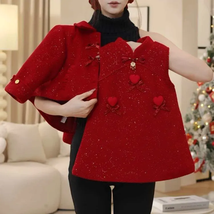 女童拜年服2026冬季新款洋气旗袍时尚千金风小香风汉服连衣裙套装