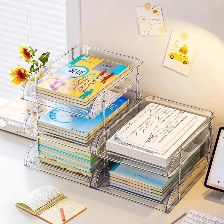 桌面多层收纳置物架亚克力桌面书本收纳盒开放式简约透明