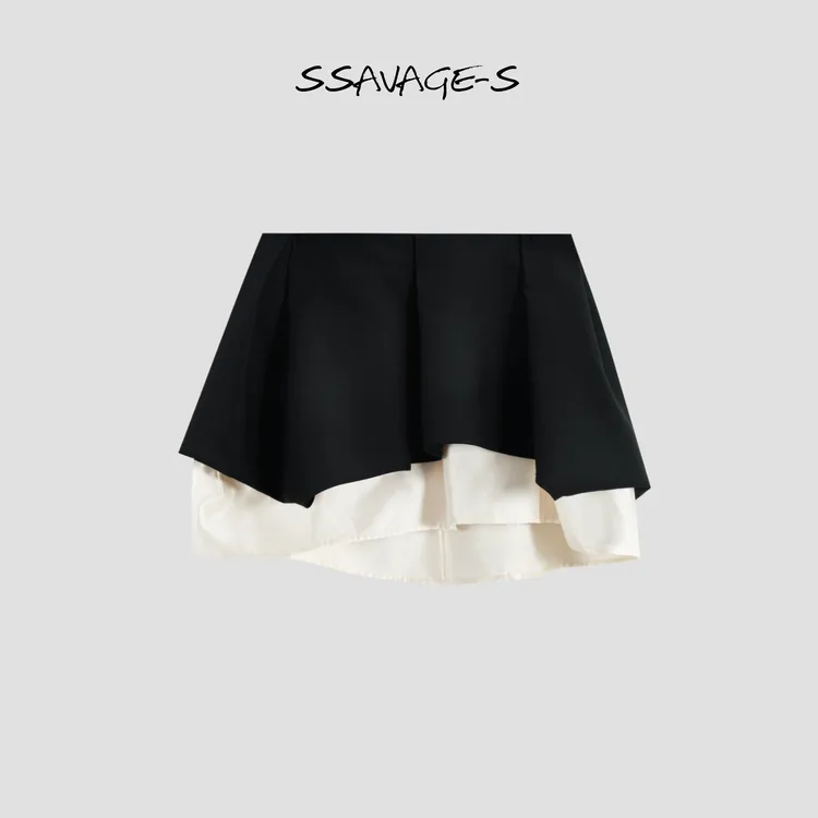 SSAVAGE“双生芭蕾”立体双层拼接撞色蓬蓬蛋糕短裙SS90850