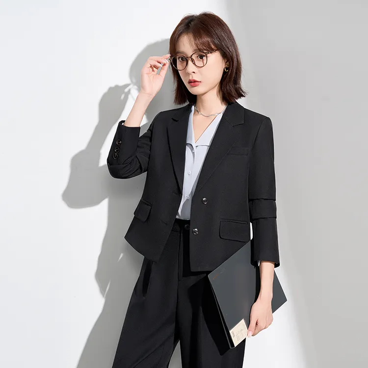 灰色小西装面试西装套装女职业正装小个子短款职场通勤西服外套女
