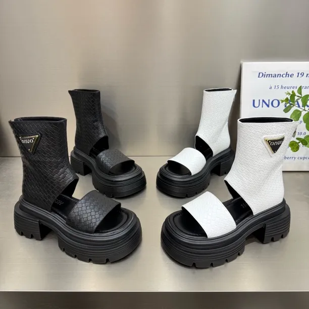 厚底松糕编织配裙子外穿高帮凉鞋女2025新款罗马凉鞋底厚6公分