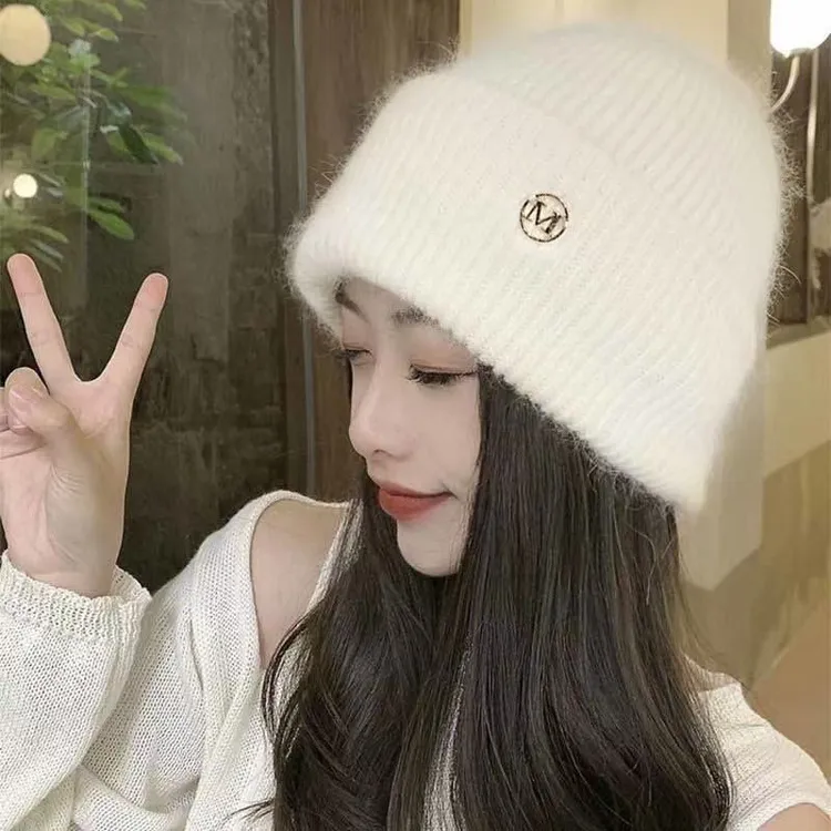 2025新款帽子冬季字母毛线帽女秋冬韩版百搭加厚保暖帽护耳针织帽