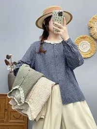 2025秋季新款色织花边领格纹衬衫休闲百搭上衣女86389