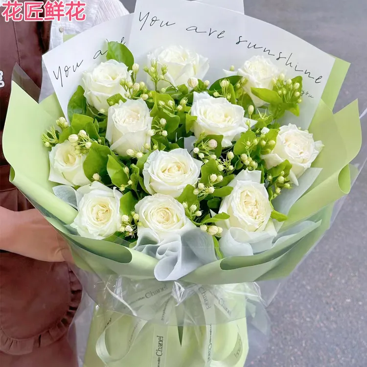 送君茉莉11朵白玫瑰混搭茉莉鲜花花束送男友送闺蜜生日花礼万安