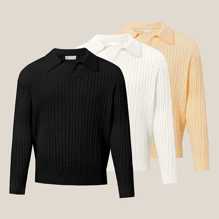 CasualDay【秋冬】精纺莫代尔双领老钱绞花针织毛衣