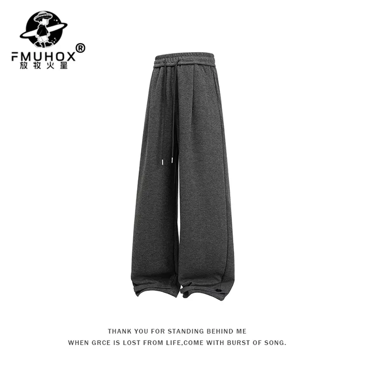 @放牧火星 480G重磅弯刀卫裤男水洗垂感阔腿裤子美式运动休闲长裤