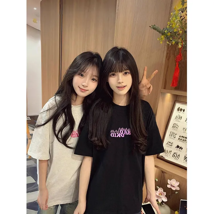 美式复古小火苗刺绣短袖T恤男夏季潮牌cleanfit情侣半袖重磅上衣