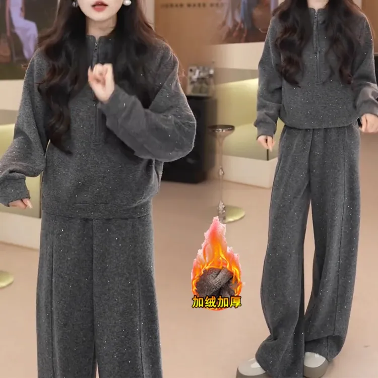加绒休闲运动套装女2025显瘦长袖时尚宽松冬季气质卫衣韩版两件套