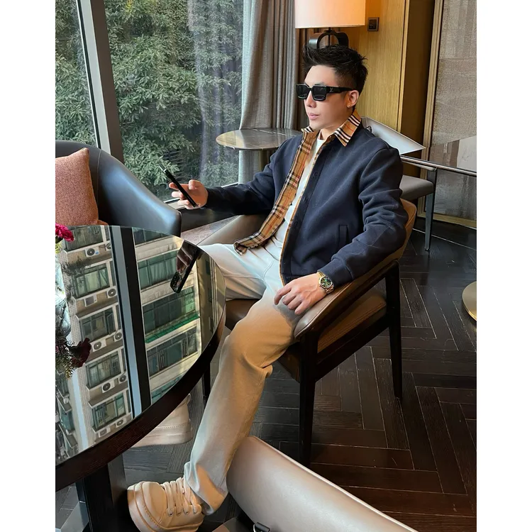 【老花假两件】秋冬老钱拼接纹翻领格纹高级感男装外套夹克洋气上衣