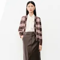 【晨粉专享价】【含羊毛】春秋款都市休闲格纹印花针织假两件针织衫女