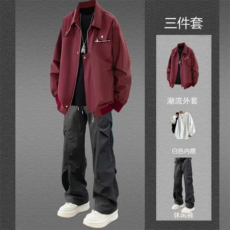 春秋款机能风冲锋衣夹克男士一套搭配学生休闲穿搭青少年帅气套装