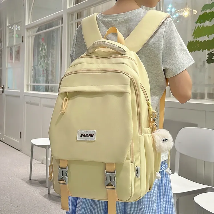 简约纯色轻便书包初中女生高中生大容量双肩包大学生高颜值背包