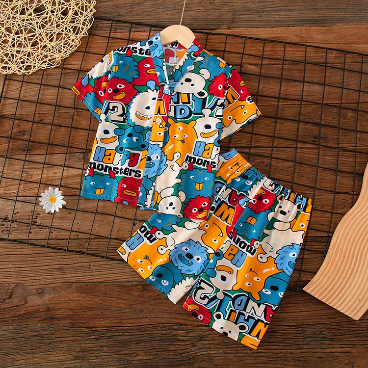 【新店福利】夏季女男童家居服薄款绵绸短袖短裤宝宝棉绸睡衣套装