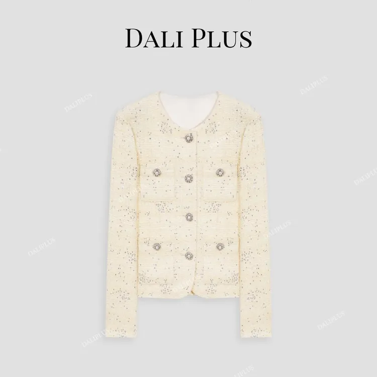 DALI PLUS高定轻奢重工点钻法式奶油黄小香风外套-D4XY0227