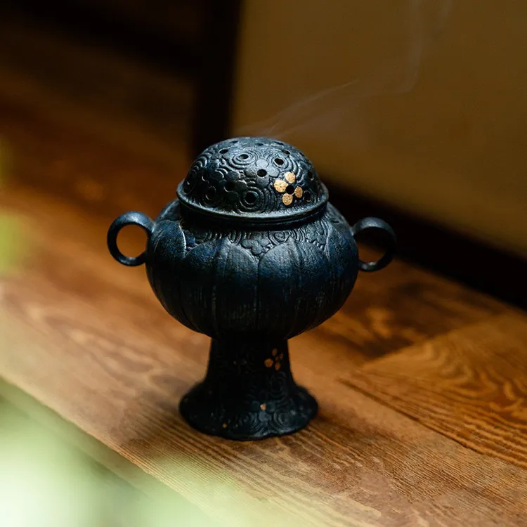 风雅中式仿古祥云纹允鼎香炉茶道配件陶瓷复古格调装饰摆件工艺品