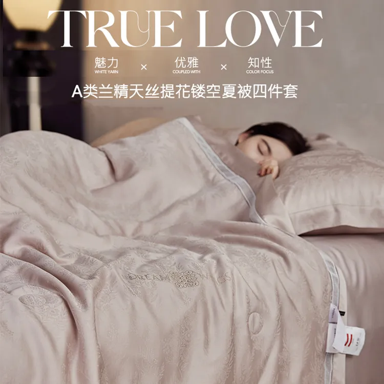 夏季双A类兰精天丝提花夏被四件套冰丝凉感空调被可机洗夏天薄被4
